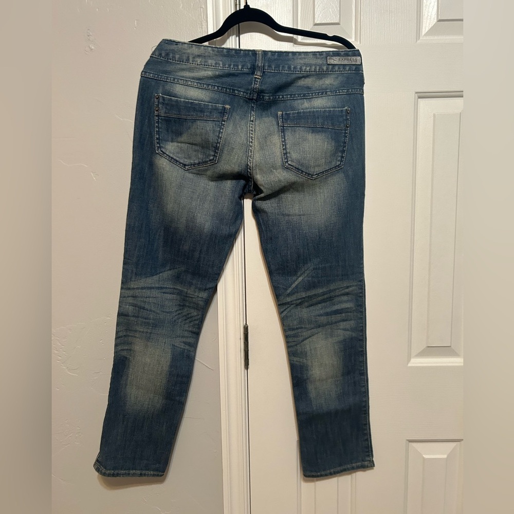 Express Distressed Ankle Jeans in Blue - Picture 2 of 3
